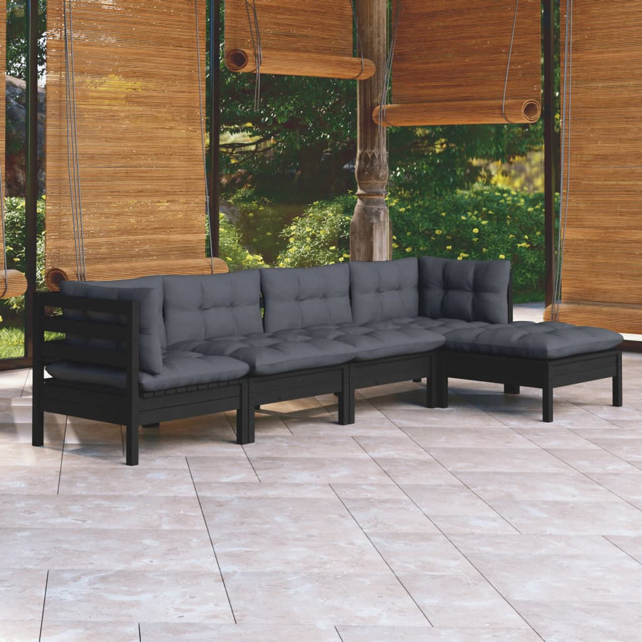Set Mobilier Grădină Cu Perne, 5 Piese, , Lemn De Pin