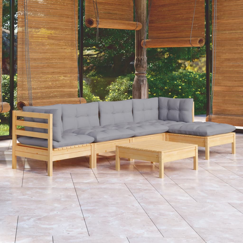 Set Mobilier Grădină Cu Perne Crem, 6 Piese, Lemn Masiv De Pin