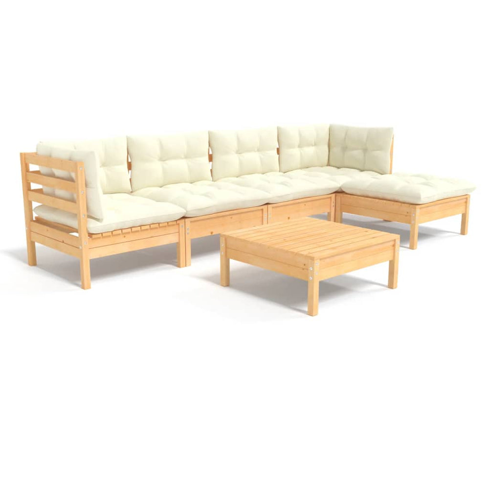 Set Mobilier Grădină Cu Perne Crem, 6 Piese, Lemn Masiv De Pin