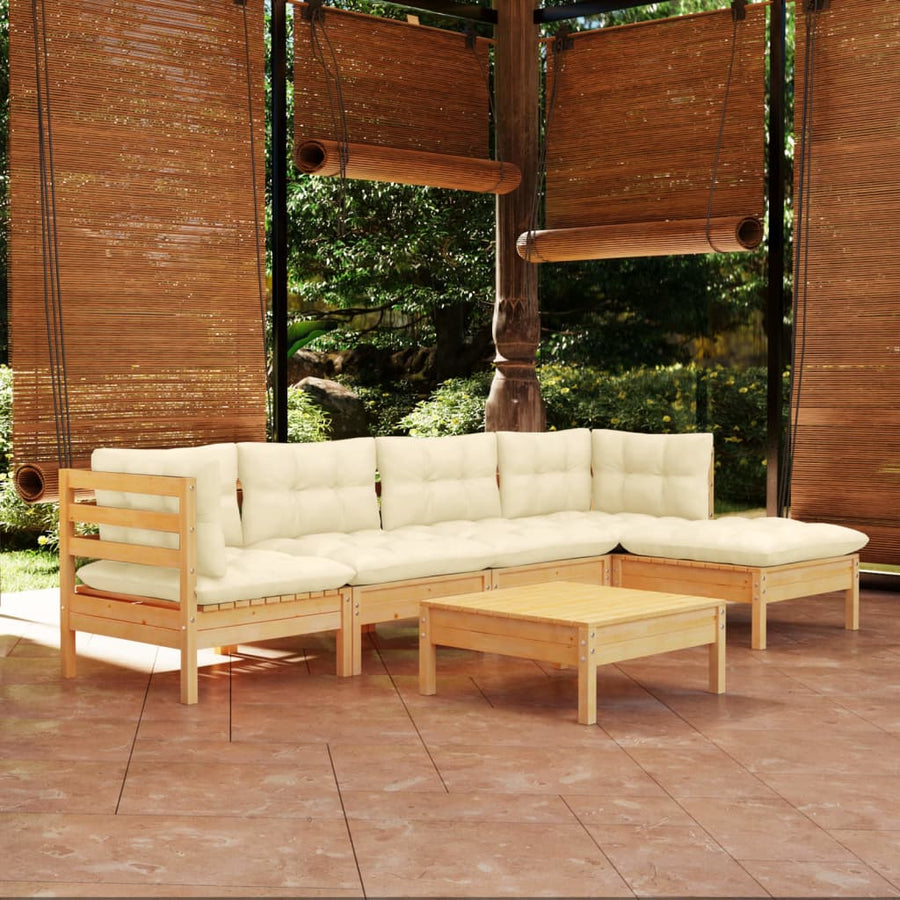 Set Mobilier Grădină Cu Perne Crem, 6 Piese, Lemn Masiv De Pin