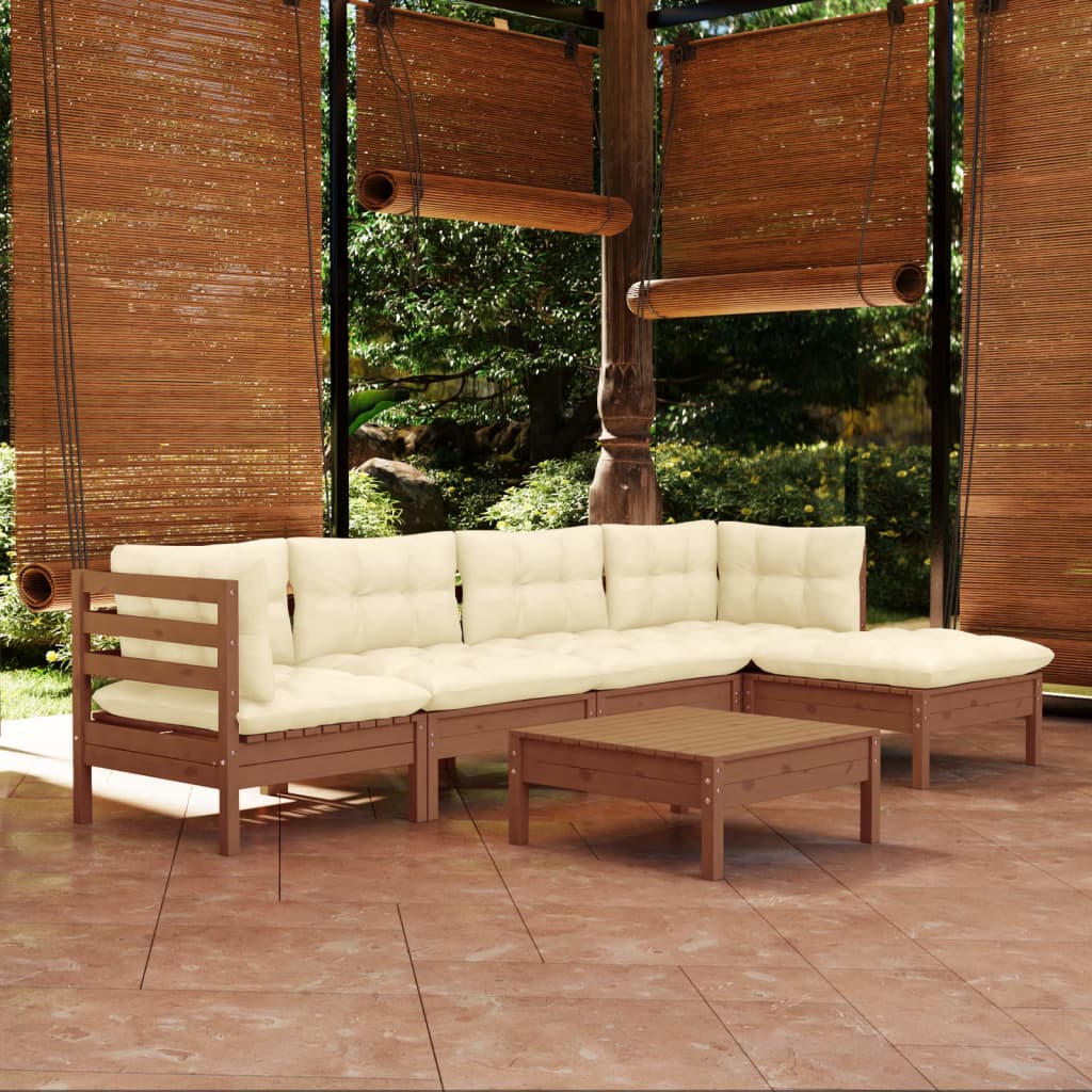 Set Mobilier Grădină Cu Perne Crem, 6 Piese, Lemn Masiv De Pin