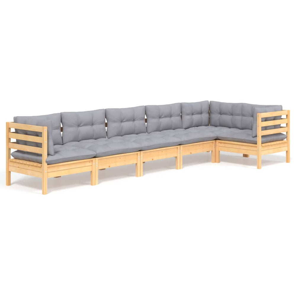 Set Mobilier Grădină Cu Perne Gri, 6 Piese, Lemn De Pin