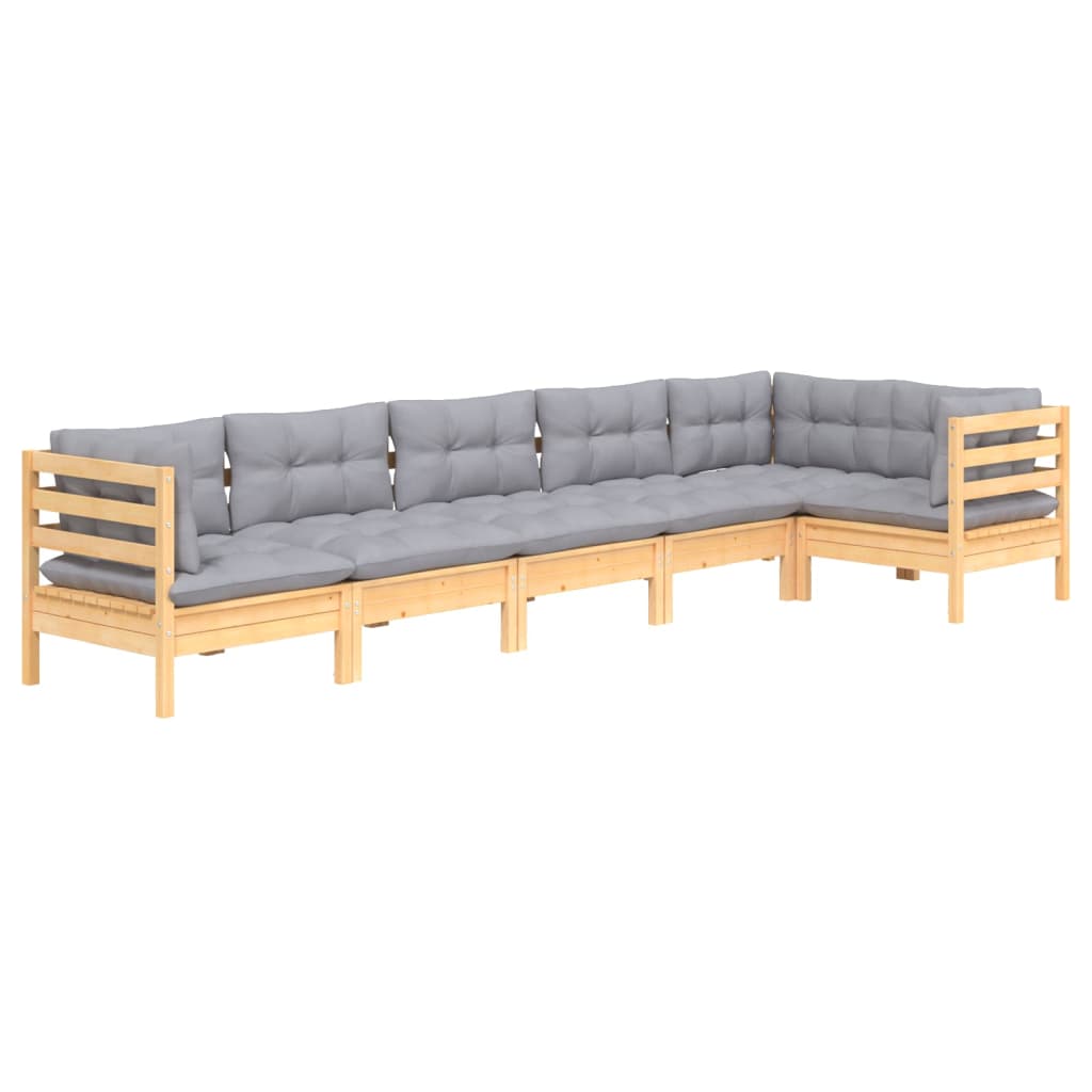 Set Mobilier Grădină Cu Perne Gri, 6 Piese, Lemn De Pin