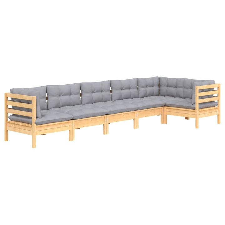 Set Mobilier Grădină Cu Perne Gri, 6 Piese, Lemn De Pin