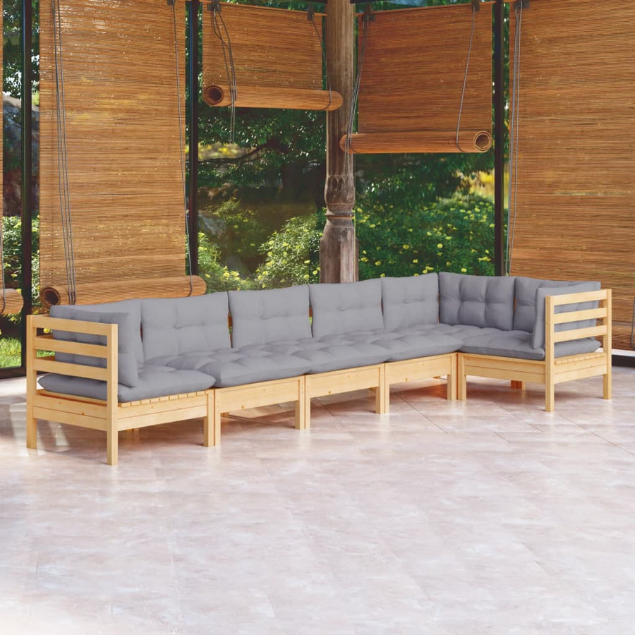 Set Mobilier Grădină Cu Perne Gri, 6 Piese, Lemn De Pin