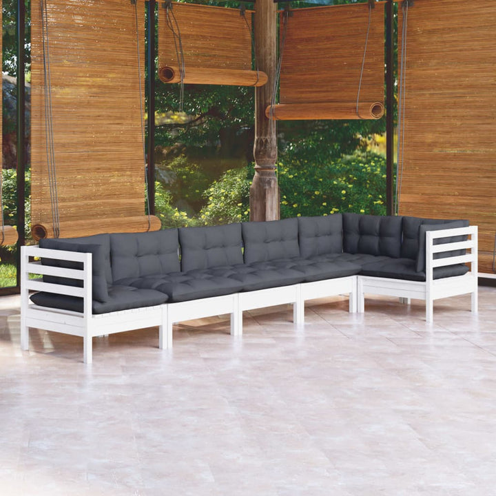 Set Mobilier Grădină Cu Perne Gri, 6 Piese, Lemn De Pin