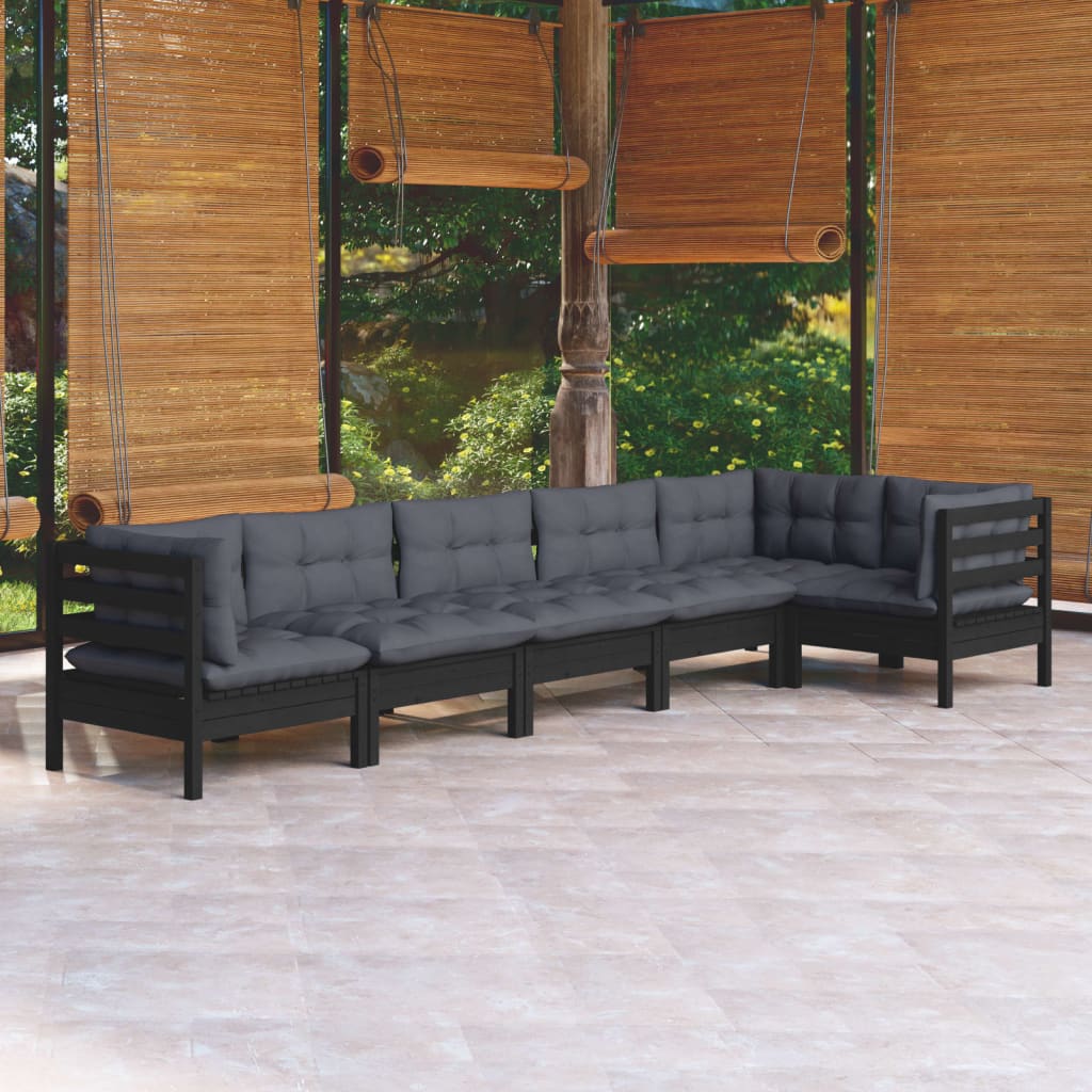 Set Mobilier Grădină Cu Perne Gri, 6 Piese, Lemn De Pin
