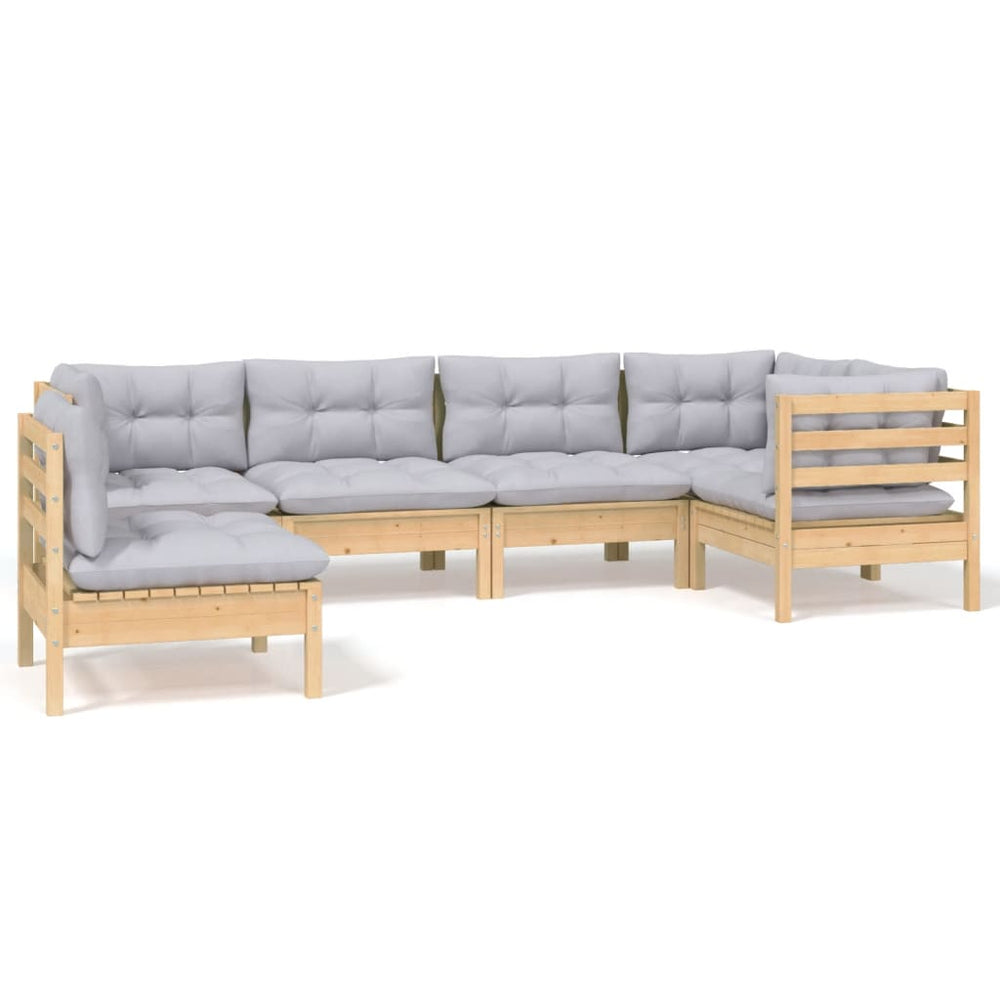 Set Mobilier Grădină Cu Perne Gri, 6 Piese, Lemn De Pin