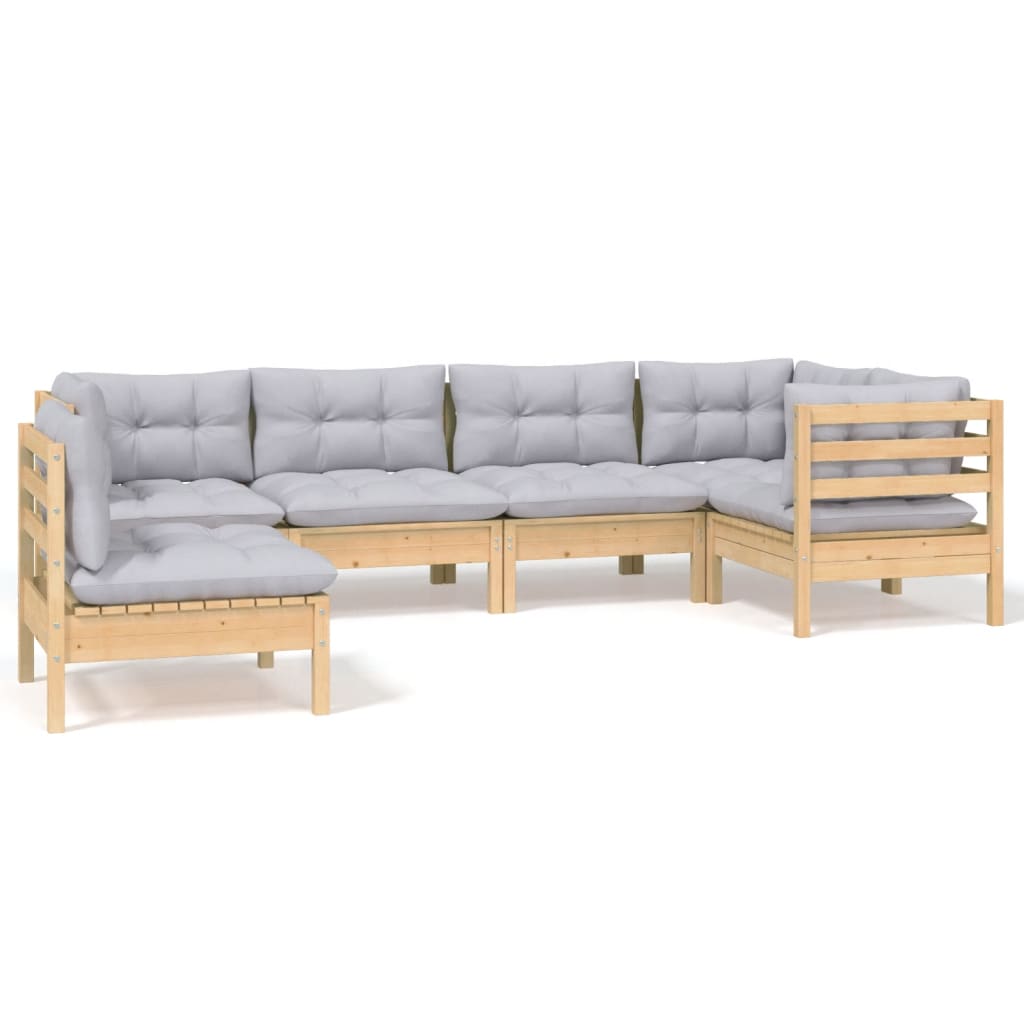 Set Mobilier Grădină Cu Perne Gri, 6 Piese, Lemn De Pin