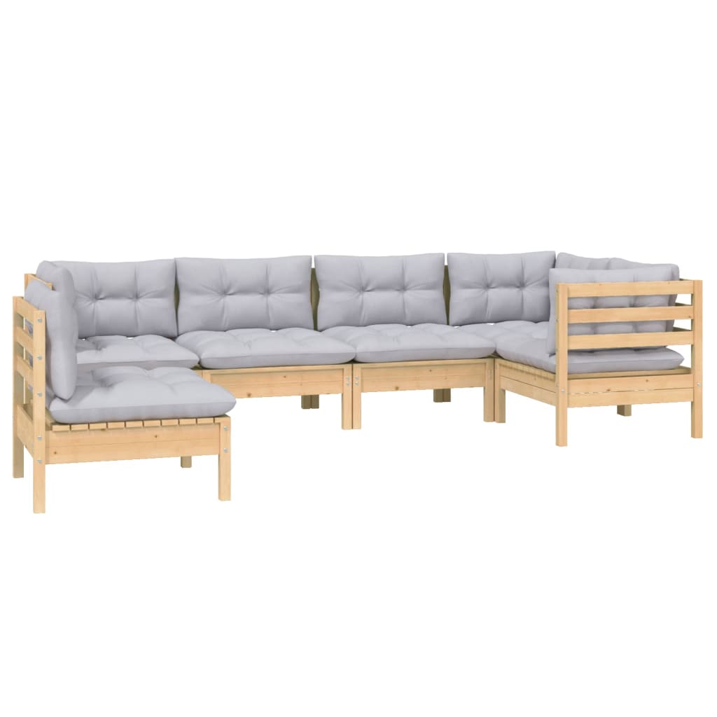 Set Mobilier Grădină Cu Perne Gri, 6 Piese, Lemn De Pin