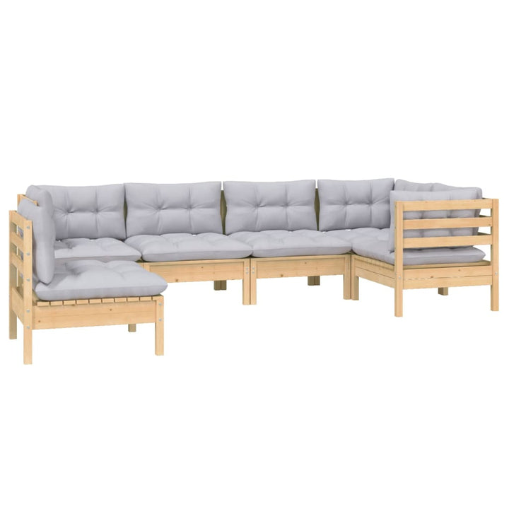Set Mobilier Grădină Cu Perne Gri, 6 Piese, Lemn De Pin