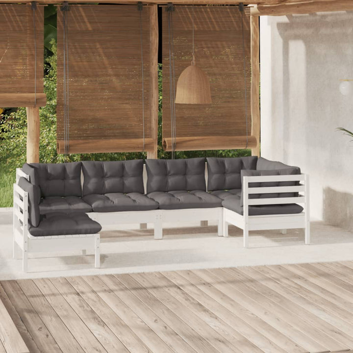Set Mobilier Grădină Cu Perne Gri, 6 Piese, Lemn De Pin