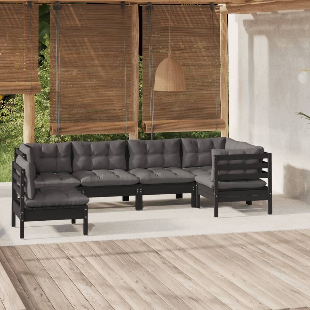 Set Mobilier Grădină Cu Perne Gri, 6 Piese, Lemn De Pin