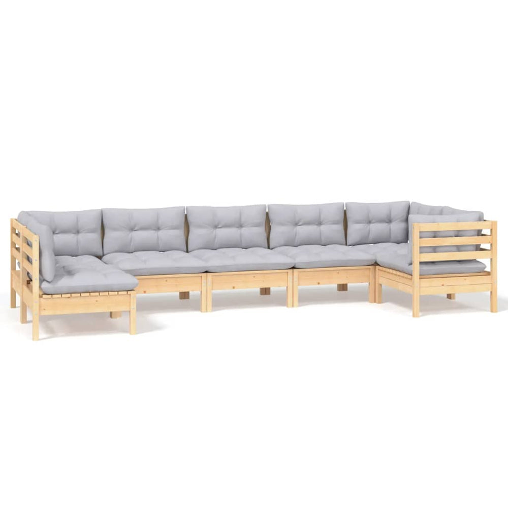 Set Mobilier Grădină Cu Perne Gri, 7 Piese, Lemn Masiv De Pin