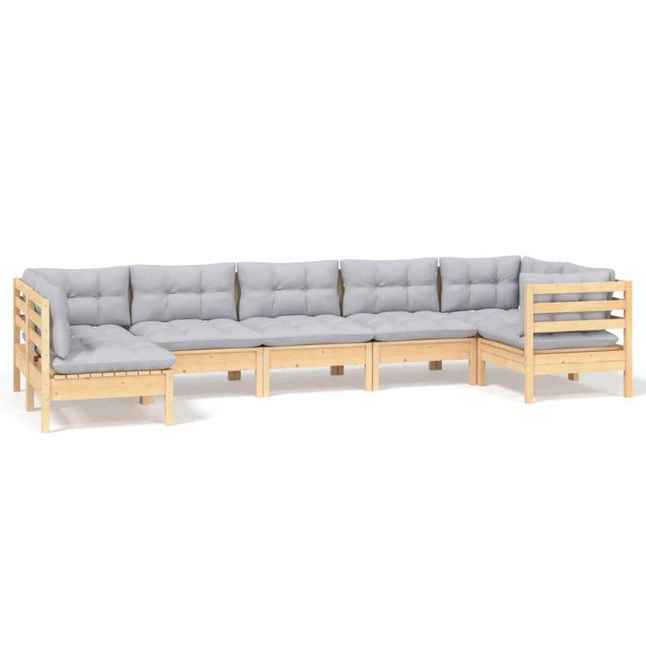 Set Mobilier Grădină Cu Perne Gri, 7 Piese, Lemn Masiv De Pin
