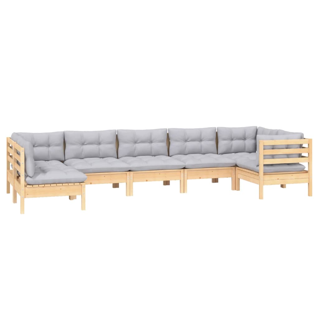 Set Mobilier Grădină Cu Perne Gri, 7 Piese, Lemn Masiv De Pin