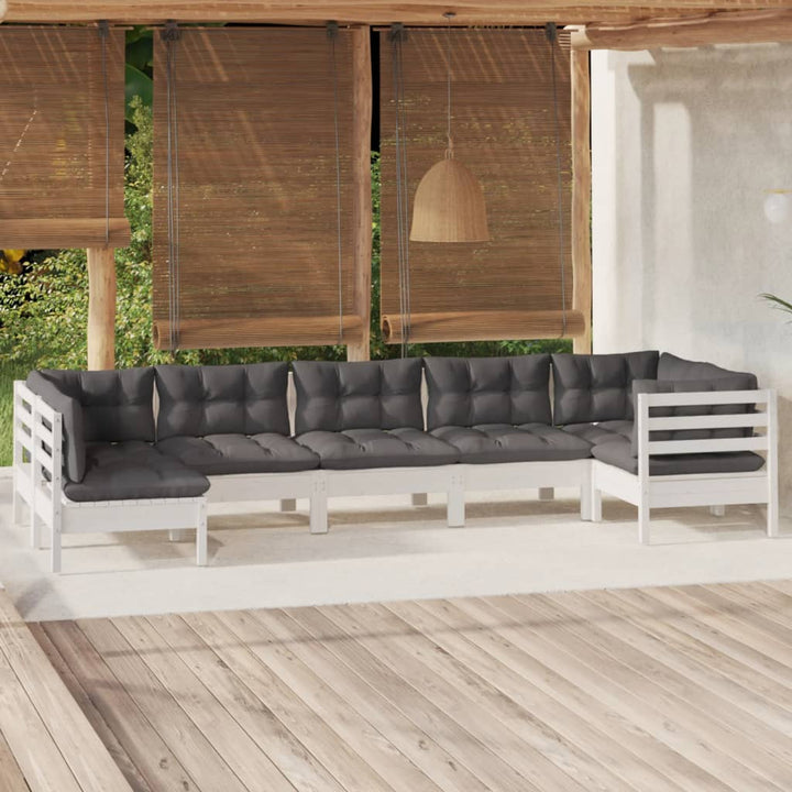 Set Mobilier Grădină Cu Perne Gri, 7 Piese, Lemn Masiv De Pin