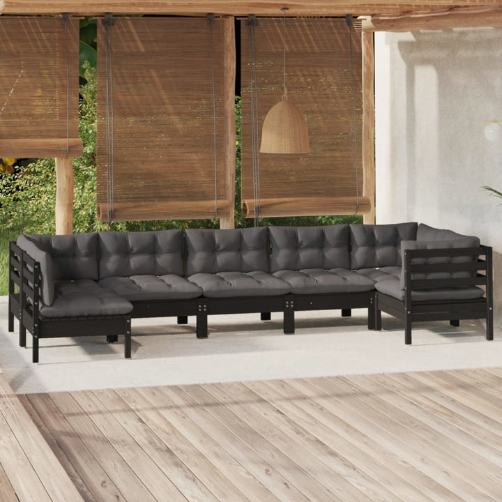 Set Mobilier Grădină Cu Perne Gri, 7 Piese, Lemn Masiv De Pin