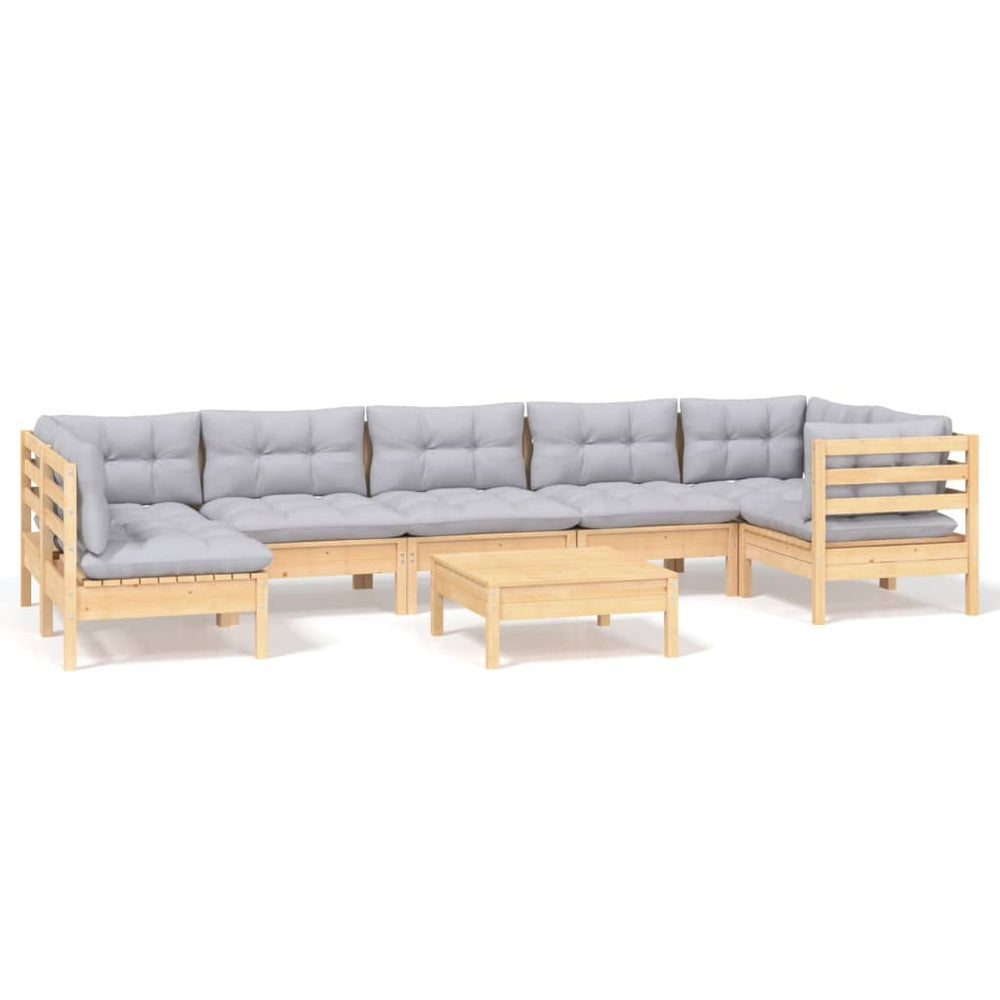 Set Mobilier De Grădină Cu Perne, 8 Piese, Gri, Lemn De Pin