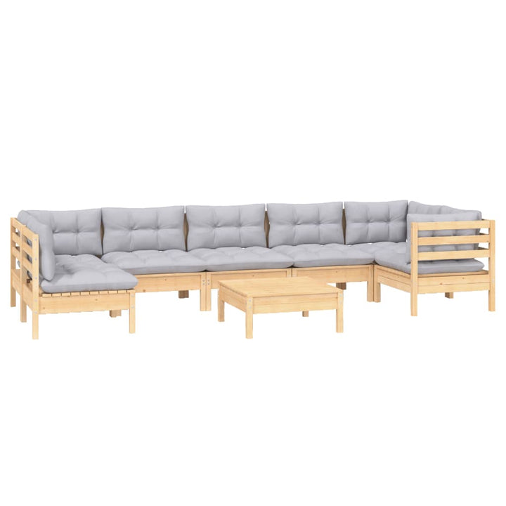 Set Mobilier De Grădină Cu Perne, 8 Piese, Gri, Lemn De Pin