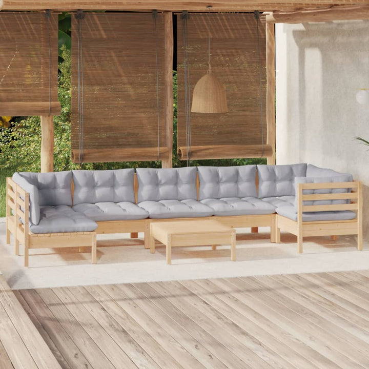 Set Mobilier De Grădină Cu Perne, 8 Piese, Gri, Lemn De Pin