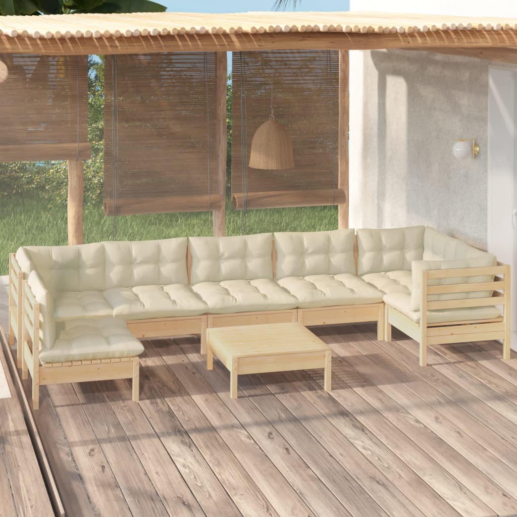Set Mobilier De Grădină Cu Perne, 8 Piese, Gri, Lemn De Pin