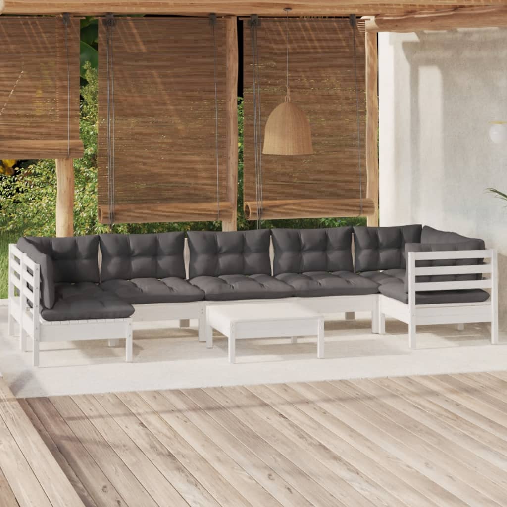 Set Mobilier De Grădină Cu Perne, 8 Piese, Gri, Lemn De Pin