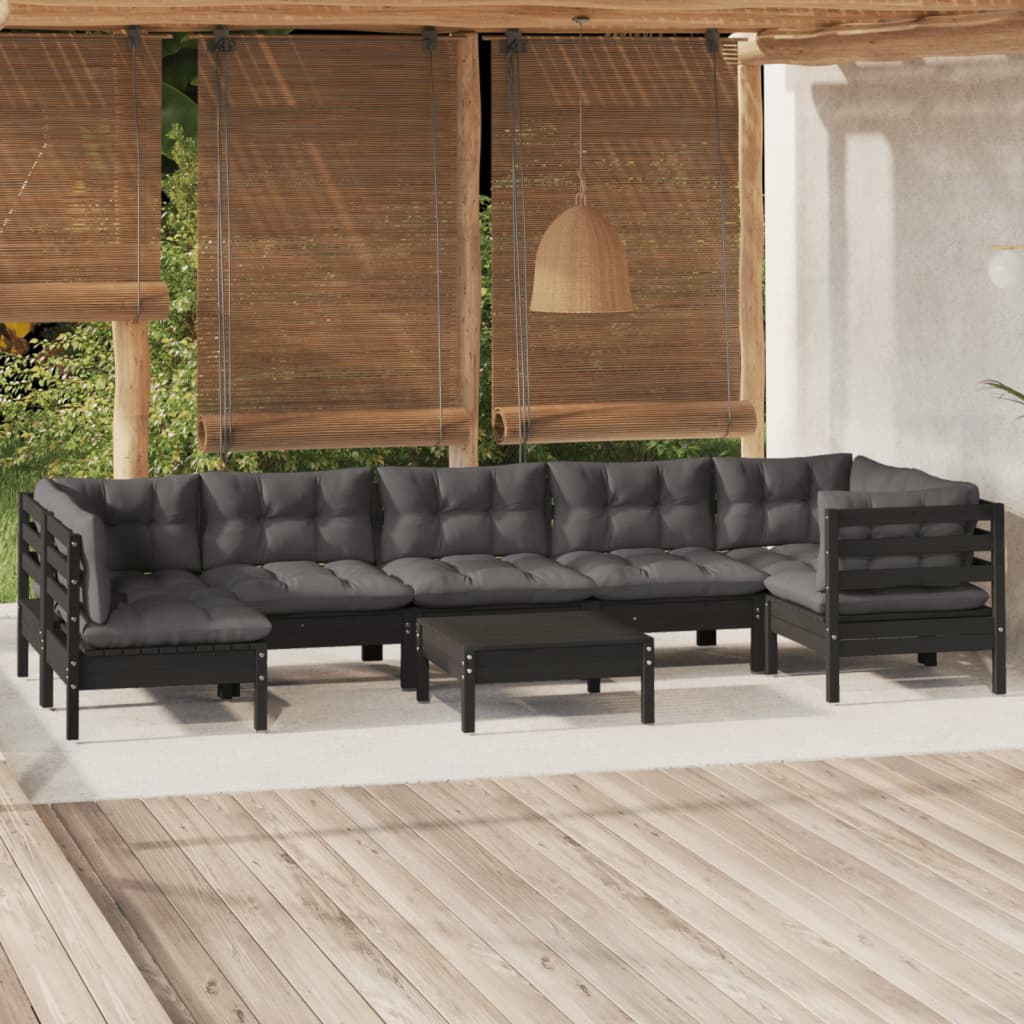 Set Mobilier De Grădină Cu Perne, 8 Piese, Gri, Lemn De Pin