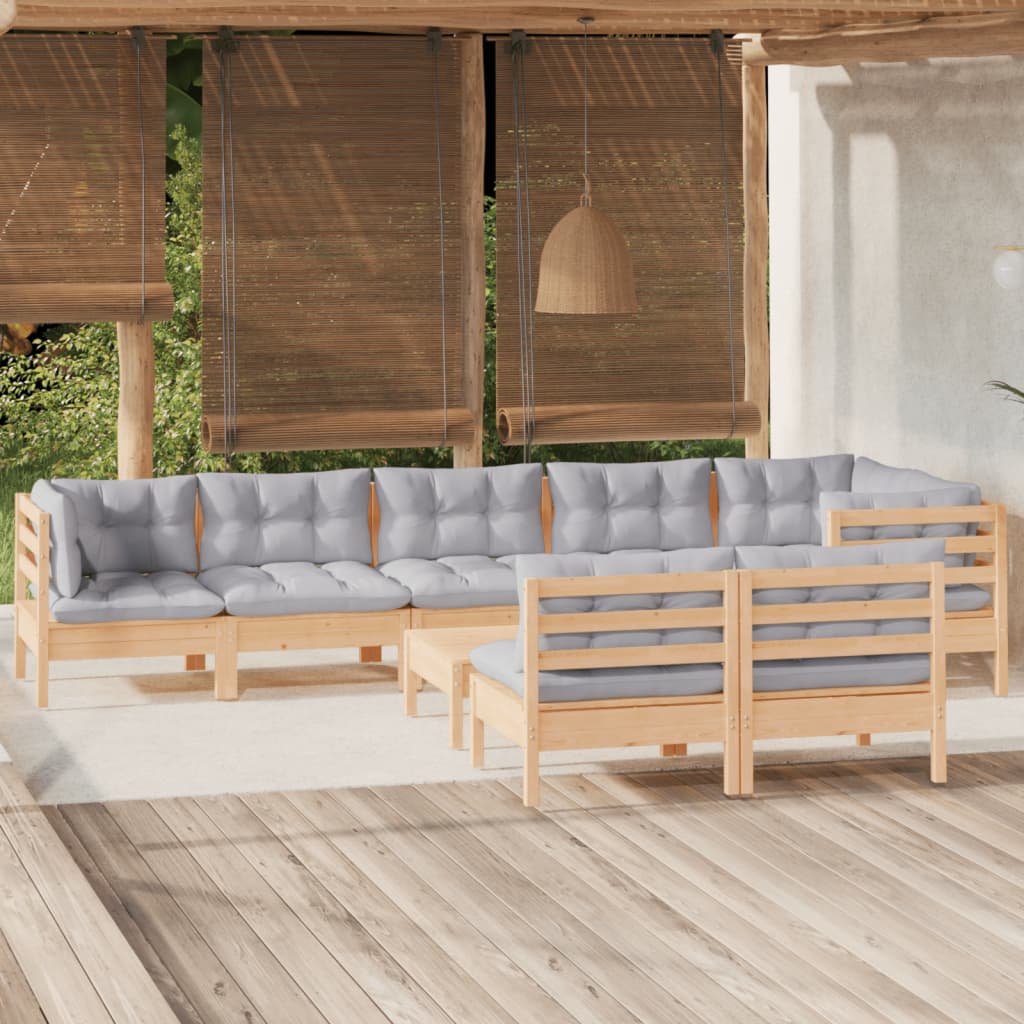 Set Mobilier Grădină Cu Perne Crem, 9 Piese, Lemn Masiv De Pin