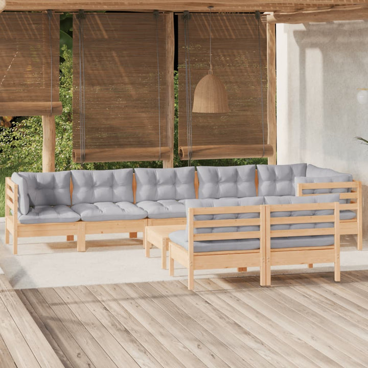 Set Mobilier Grădină Cu Perne Crem, 9 Piese, Lemn Masiv De Pin