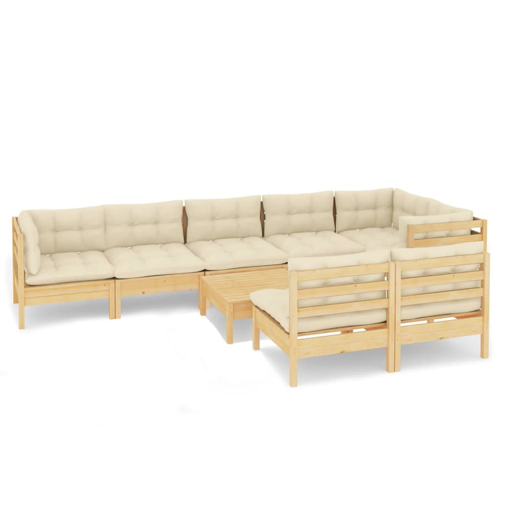 Set Mobilier Grădină Cu Perne Crem, 9 Piese, Lemn Masiv De Pin