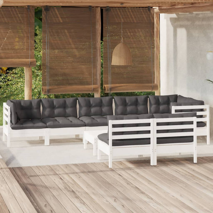 Set Mobilier Grădină Cu Perne Crem, 9 Piese, Lemn Masiv De Pin