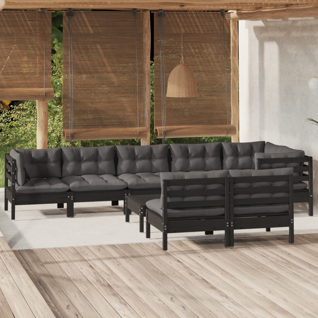 Set Mobilier Grădină Cu Perne Crem, 9 Piese, Lemn Masiv De Pin