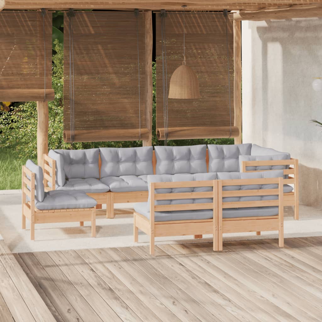 Set Mobilier De Grădină Cu Perne 8 Piese Lemn Masiv Pin