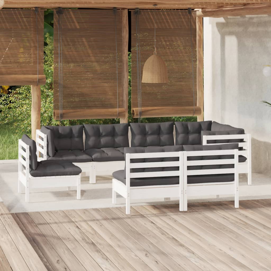 Set Mobilier De Grădină Cu Perne 8 Piese Lemn Masiv Pin