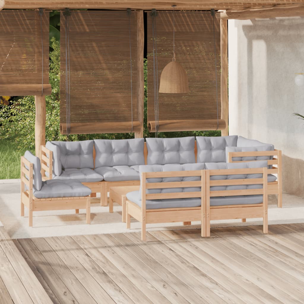 Set Mobilier Grădină Cu Perne Crem, 9 Piese, Lemn Masiv De Pin