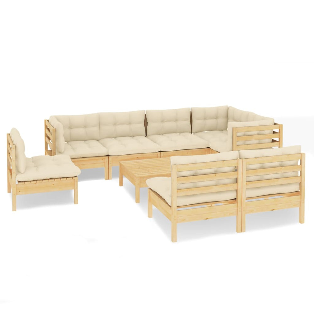Set Mobilier Grădină Cu Perne Crem, 9 Piese, Lemn Masiv De Pin
