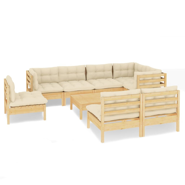 Set Mobilier Grădină Cu Perne Crem, 9 Piese, Lemn Masiv De Pin