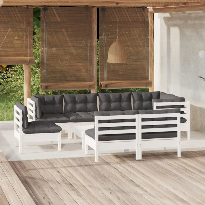Set Mobilier Grădină Cu Perne Crem, 9 Piese, Lemn Masiv De Pin