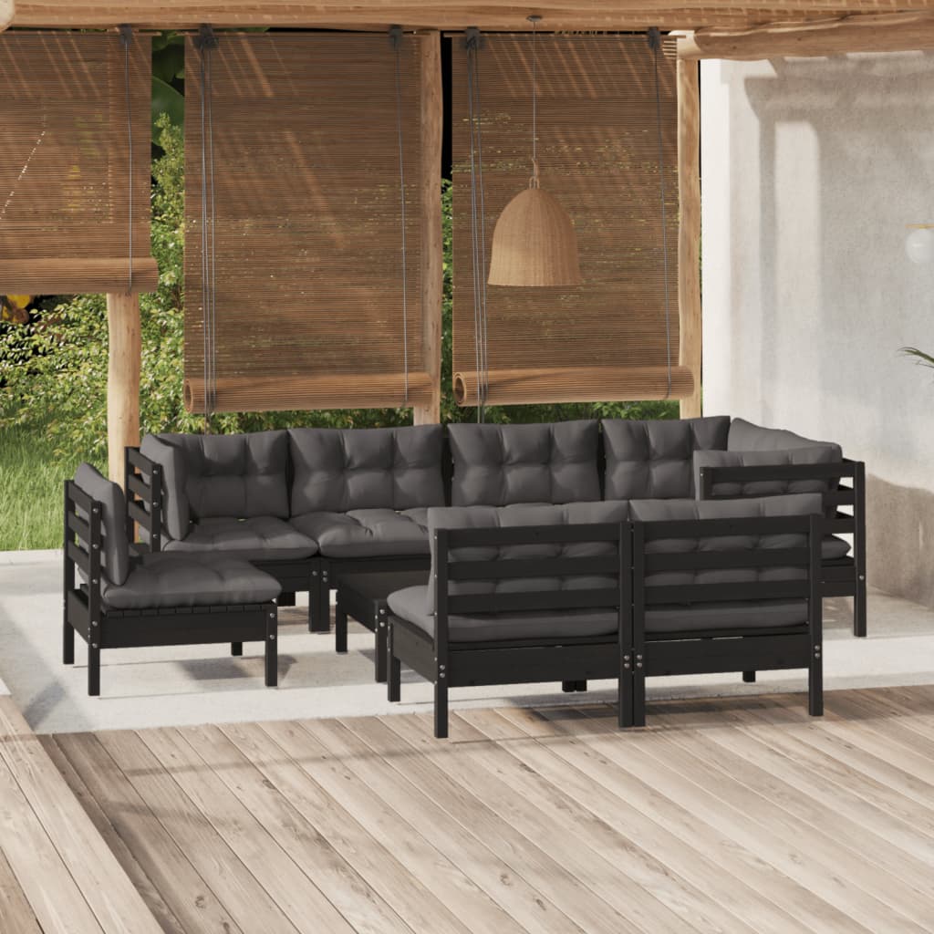 Set Mobilier Grădină Cu Perne Crem, 9 Piese, Lemn Masiv De Pin