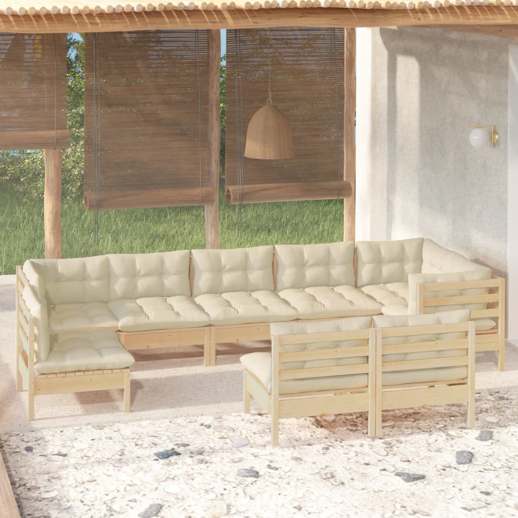 Set Mobilier De Grădină Cu Perne Gri, 9 Piese, Lemn Masiv Pin