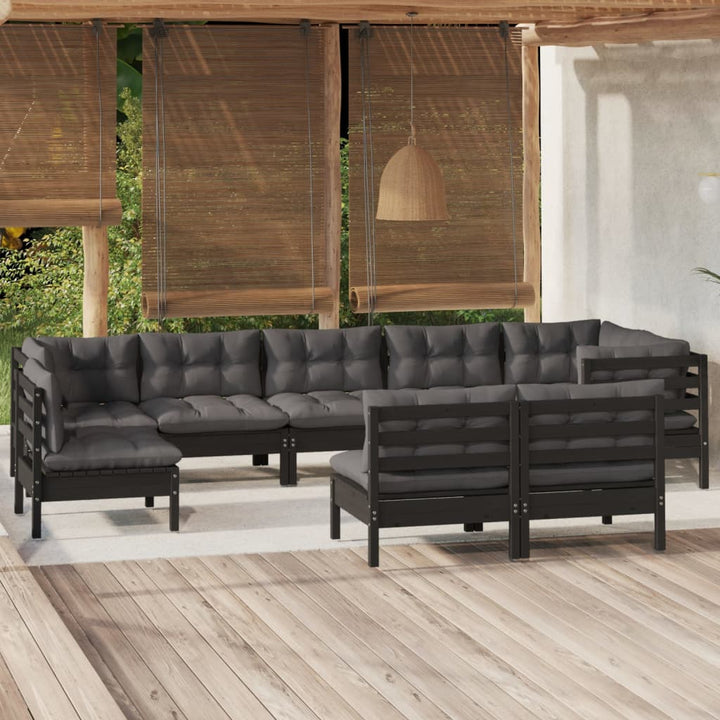 Set Mobilier De Grădină Cu Perne Gri, 9 Piese, Lemn Masiv Pin