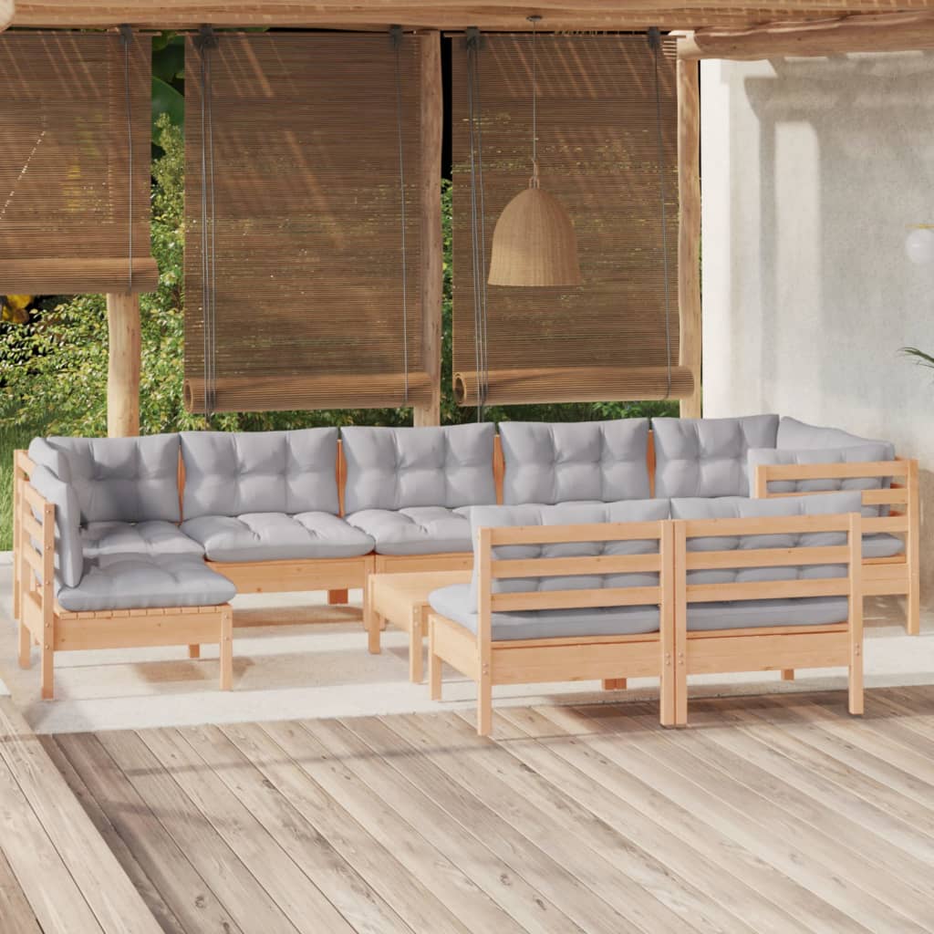 Set Mobilier Grădină Cu Perne Crem, 10 Piese, Lemn Masiv De Pin