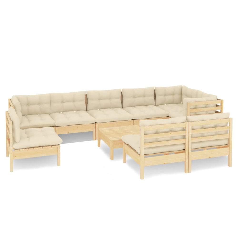 Set Mobilier Grădină Cu Perne Crem, 10 Piese, Lemn Masiv De Pin