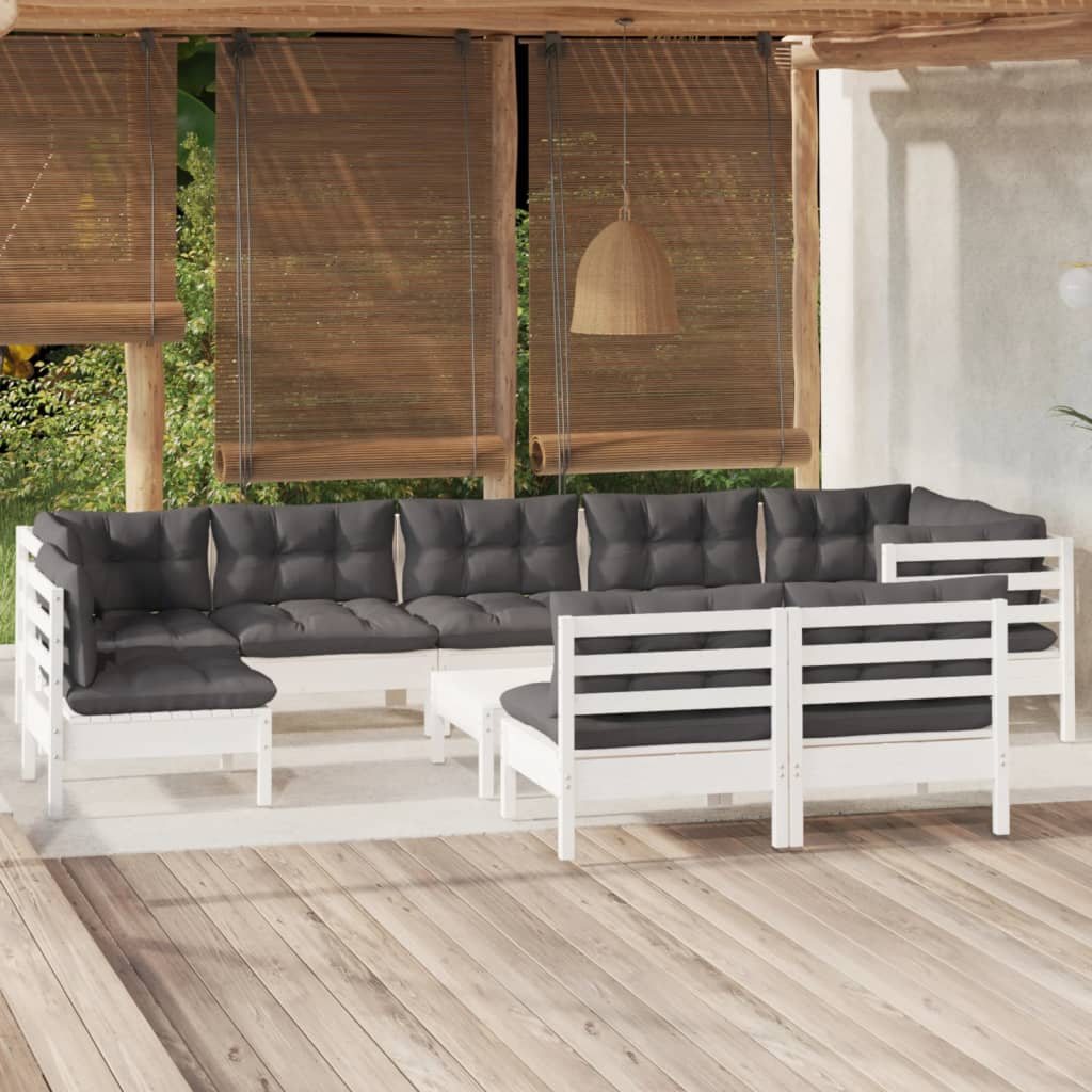 Set Mobilier Grădină Cu Perne Crem, 10 Piese, Lemn Masiv De Pin