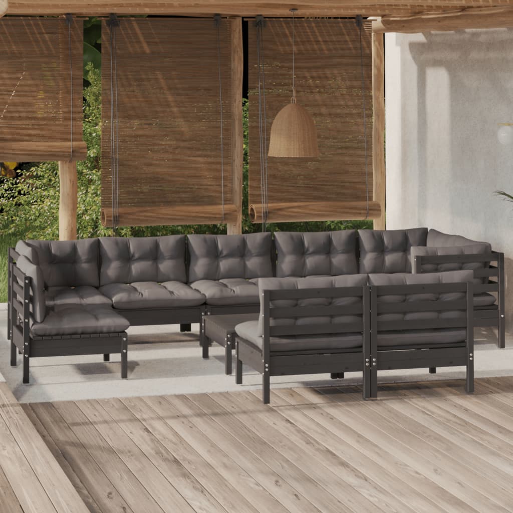 Set Mobilier Grădină Cu Perne Crem, 10 Piese, Lemn Masiv De Pin