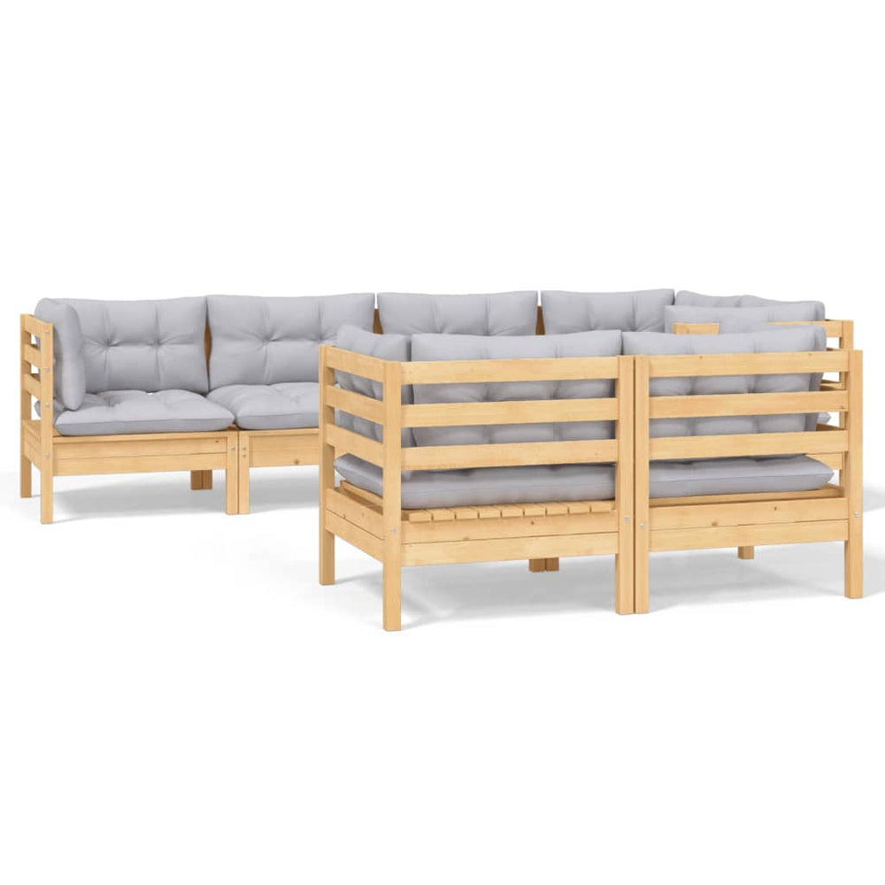 Set Mobilier Grădină Cu Perne Gri, 7 Piese, Lemn Masiv De Pin
