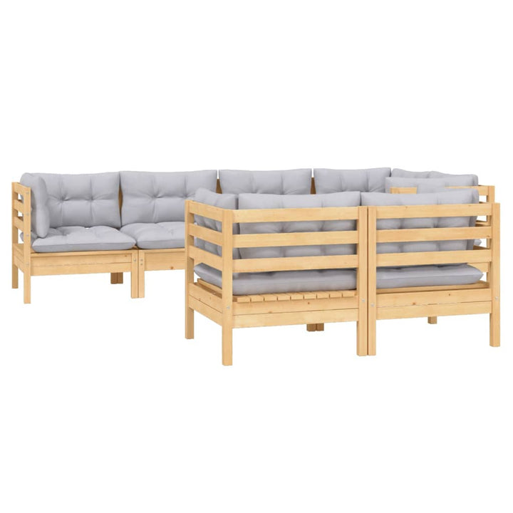 Set Mobilier Grădină Cu Perne Gri, 7 Piese, Lemn Masiv De Pin
