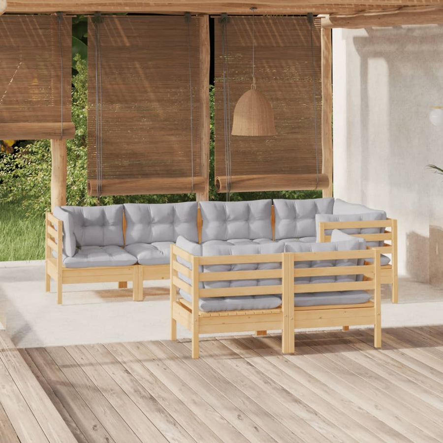 Set Mobilier Grădină Cu Perne Gri, 7 Piese, Lemn Masiv De Pin