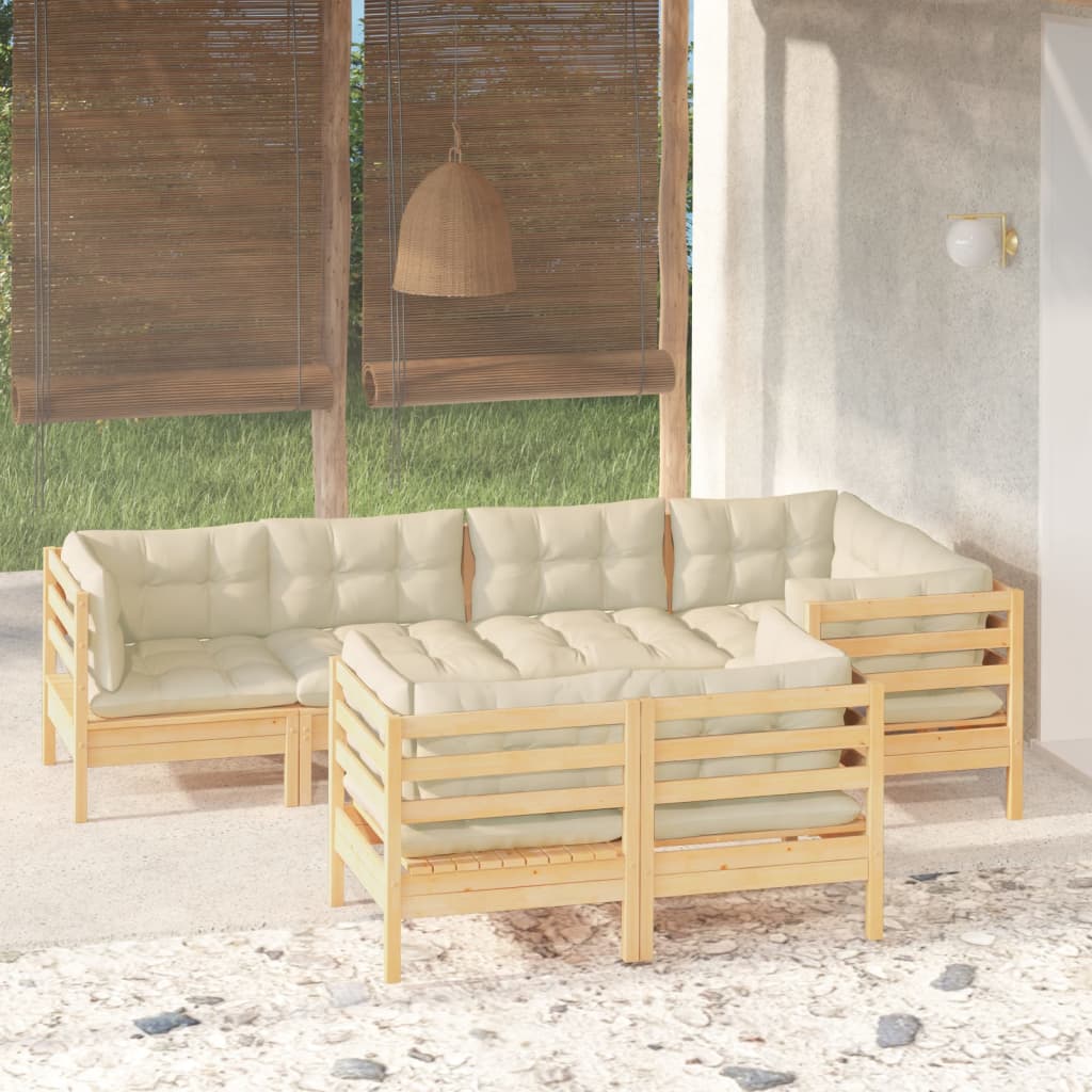 Set Mobilier Grădină Cu Perne Gri, 7 Piese, Lemn Masiv De Pin